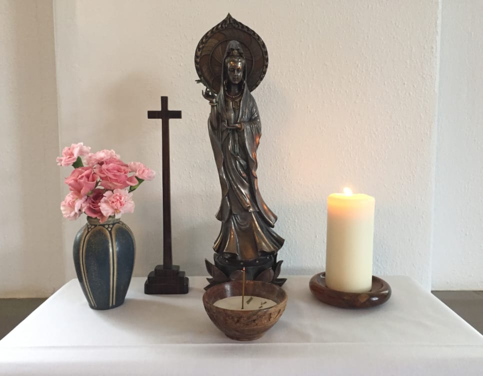 Altar with cross and kanzeon